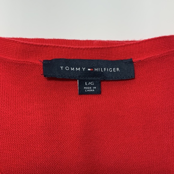 Tommy Hilfiger V Neck Pullover Sweater Red Gold Studs Women’s L Embellished - Picture 4 of 14